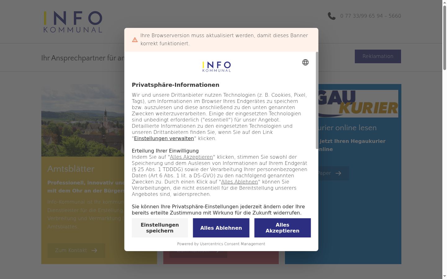 Sutikimo reklamjuostės, rodytos prieš bet kokią sąveiką, ekrano kopija