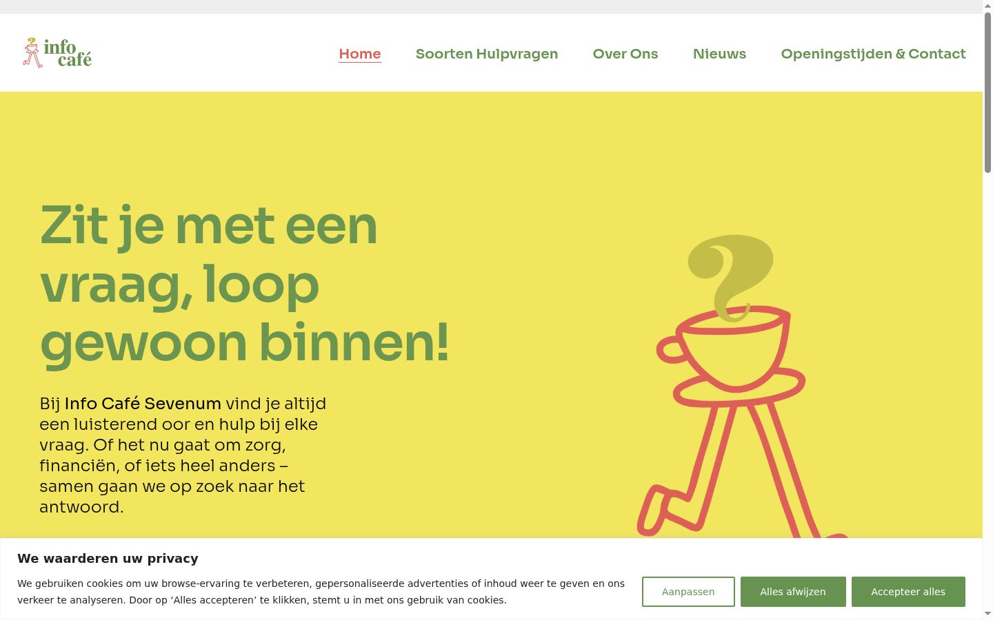 Screenshot van de toestemmingsbanner zoals getoond vóór enige interactie