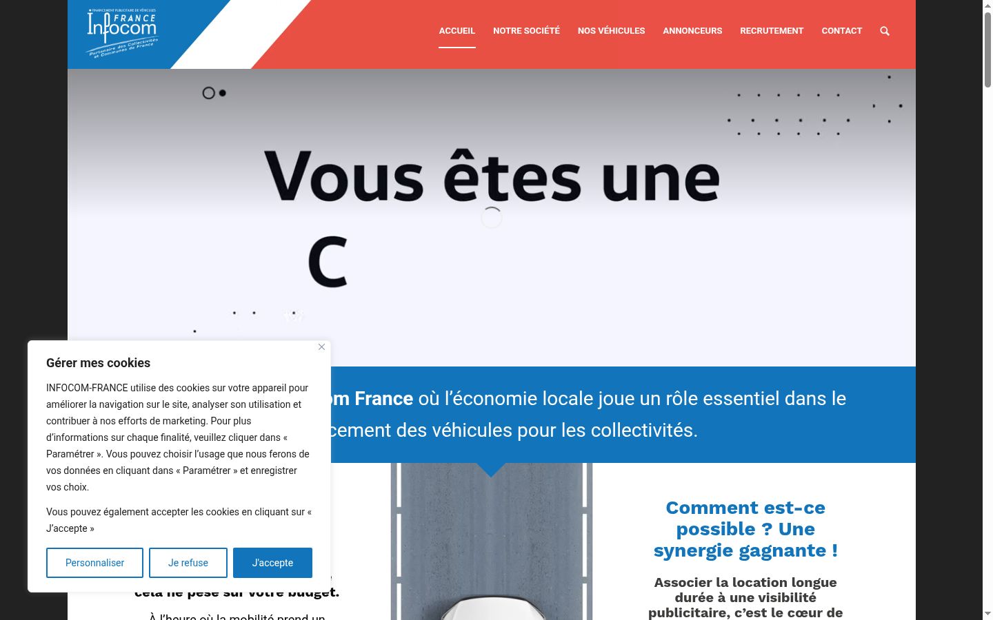 Capture d'écran de la bannière de consentement affichée avant toute interaction