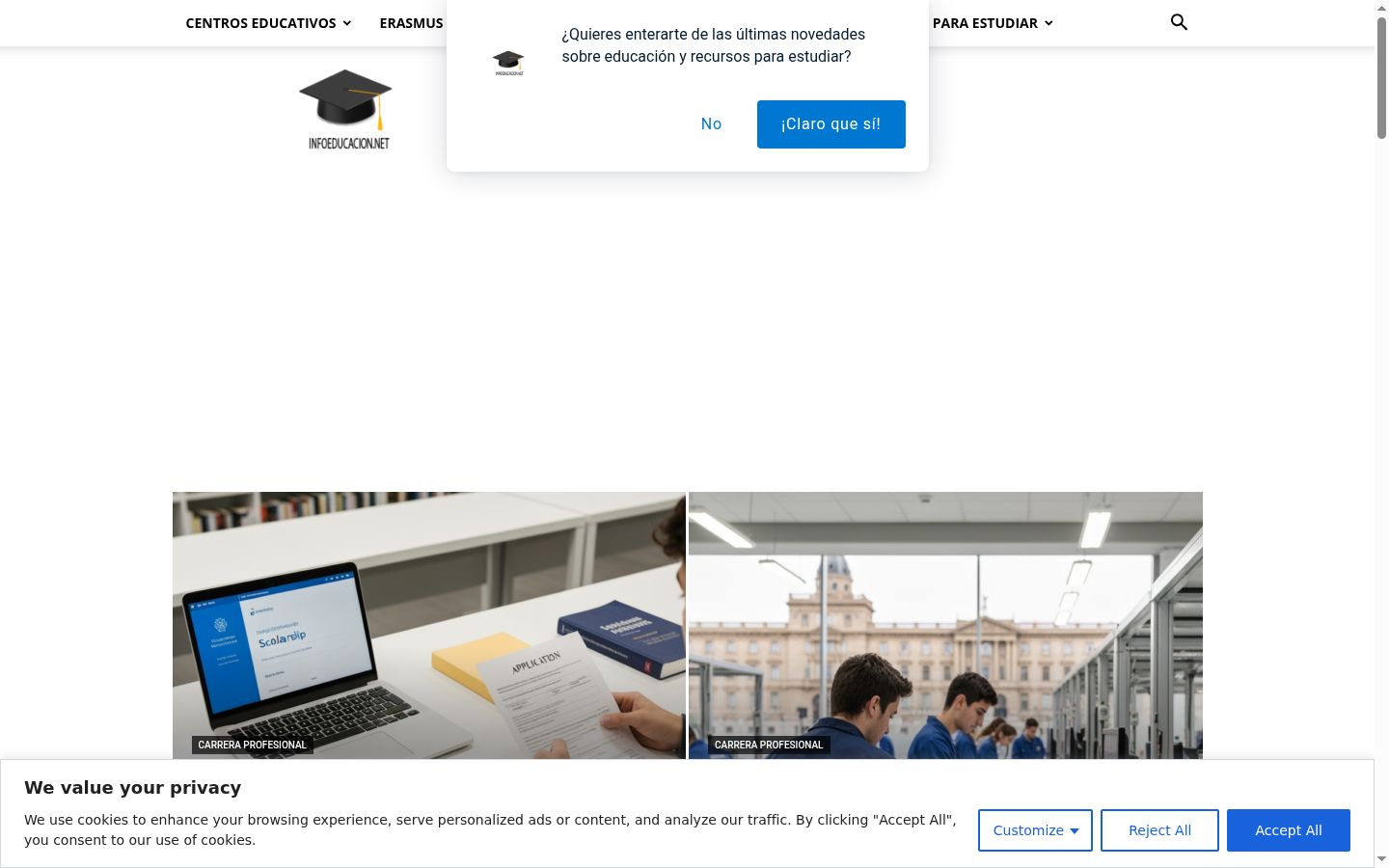 Captura de ecrã do banner de consentimento apresentado antes de qualquer interação