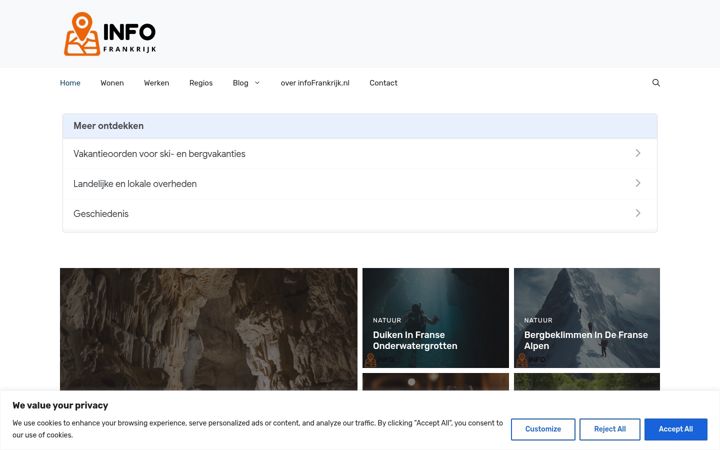 Screenshot of infofrankrijk.nl