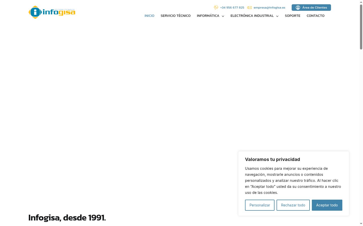 Captura de pantalla del banner de consentimiento mostrado antes de cualquier interacción