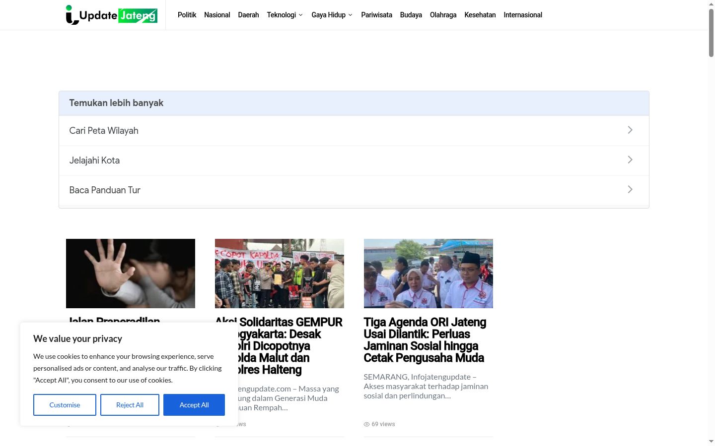 Screenshot des Einwilligungsbanners vor jeglicher Interaktion