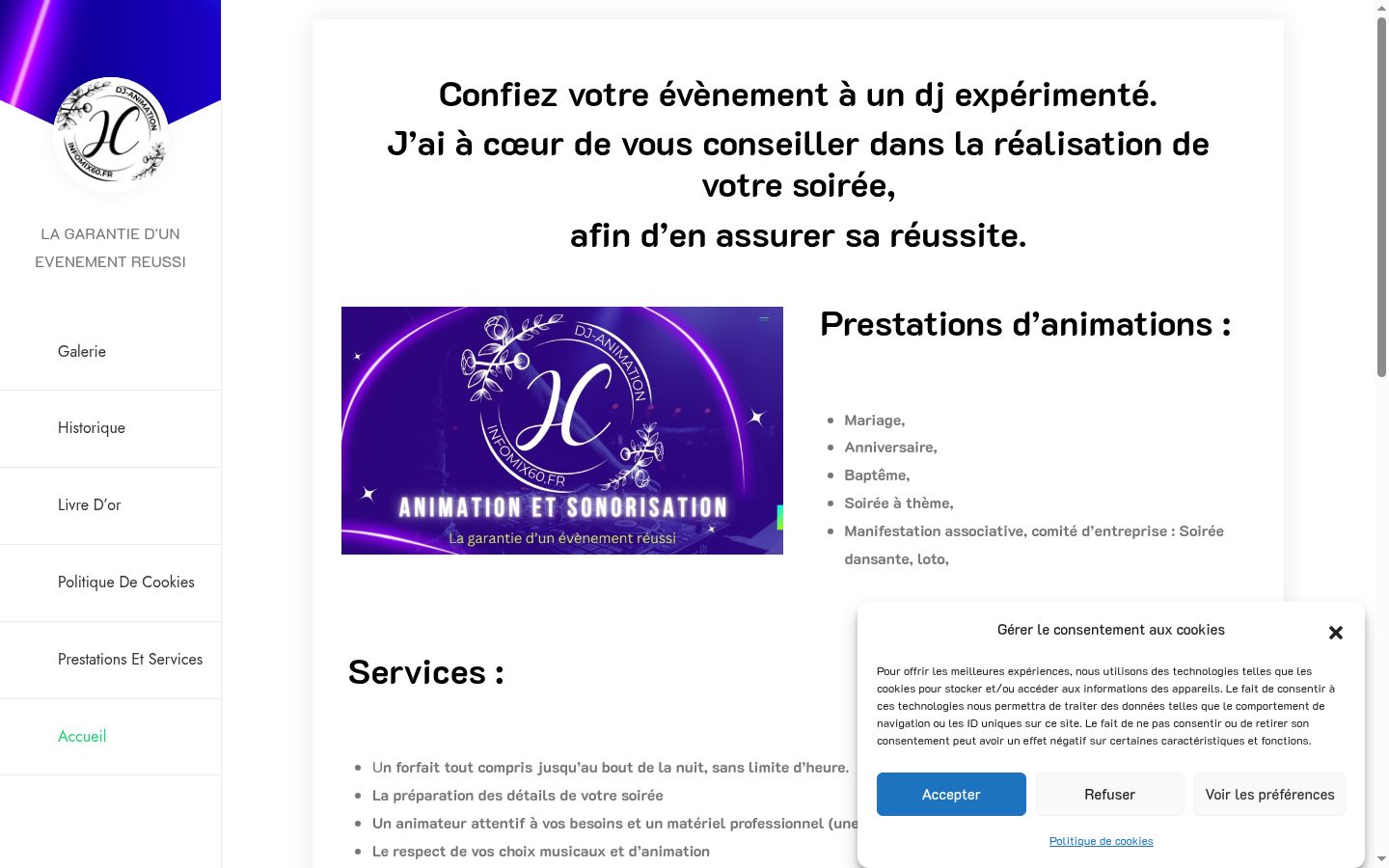 Capture d'écran de la bannière de consentement affichée avant toute interaction