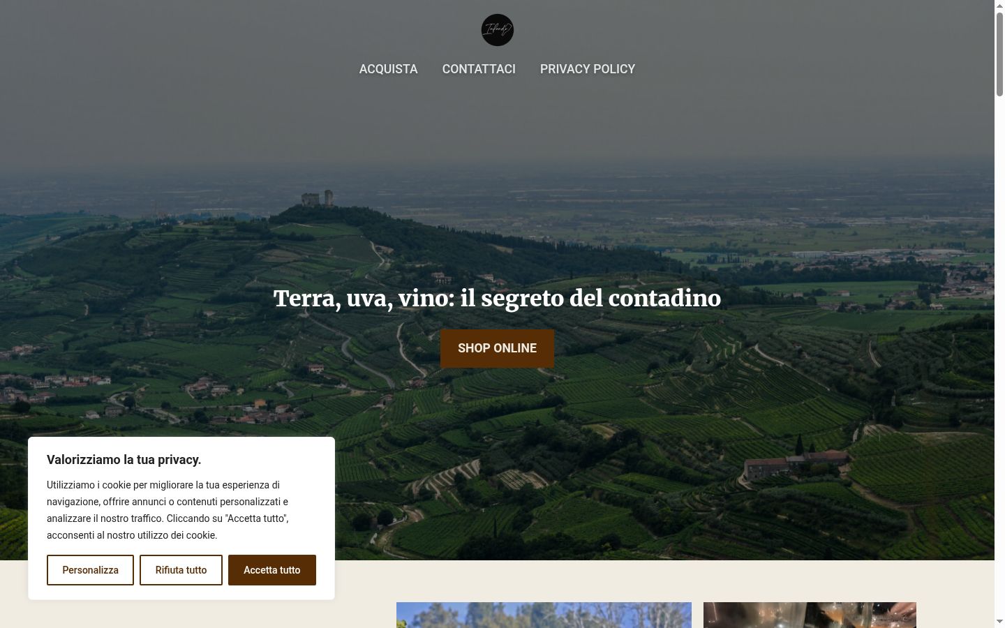 Screenshot del banner di consenso mostrato prima di qualsiasi interazione
