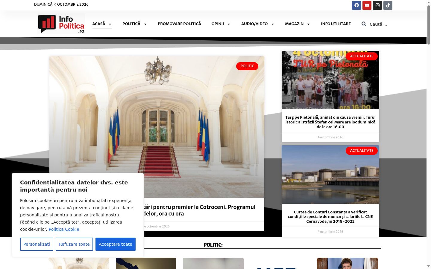 Captură de ecran a bannerului de consimțământ afișat înainte de orice interacțiune