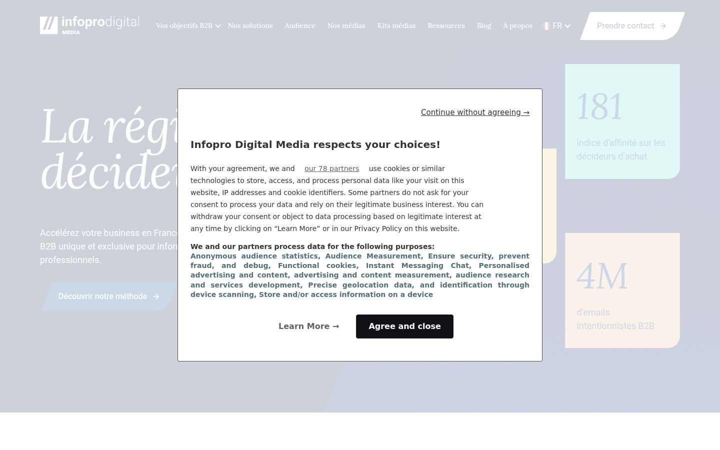 Screenshot of the consent banner shown before any interaction