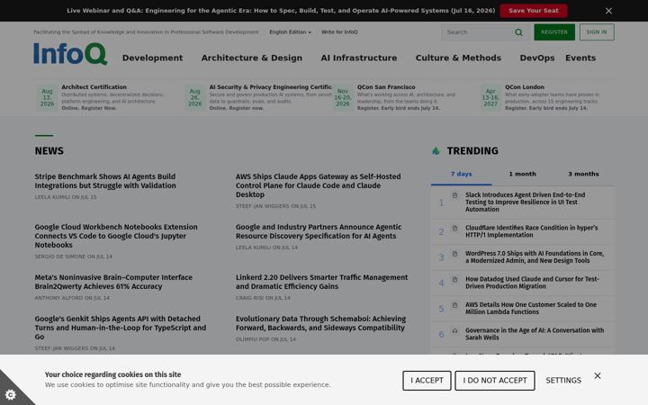 Posnetek zaslona infoq.com