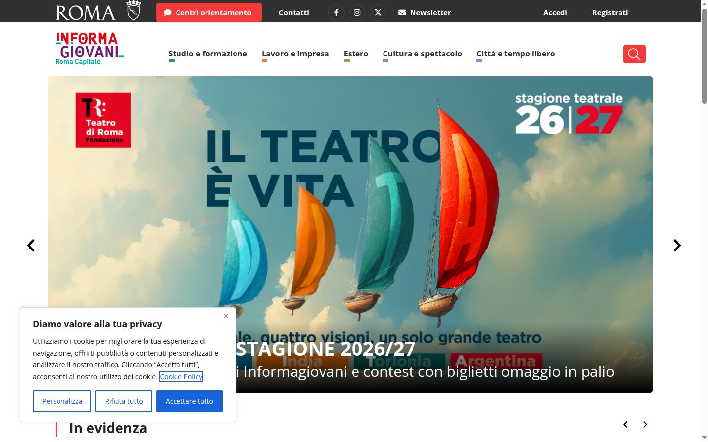 Screenshot del banner di consenso mostrato prima di qualsiasi interazione