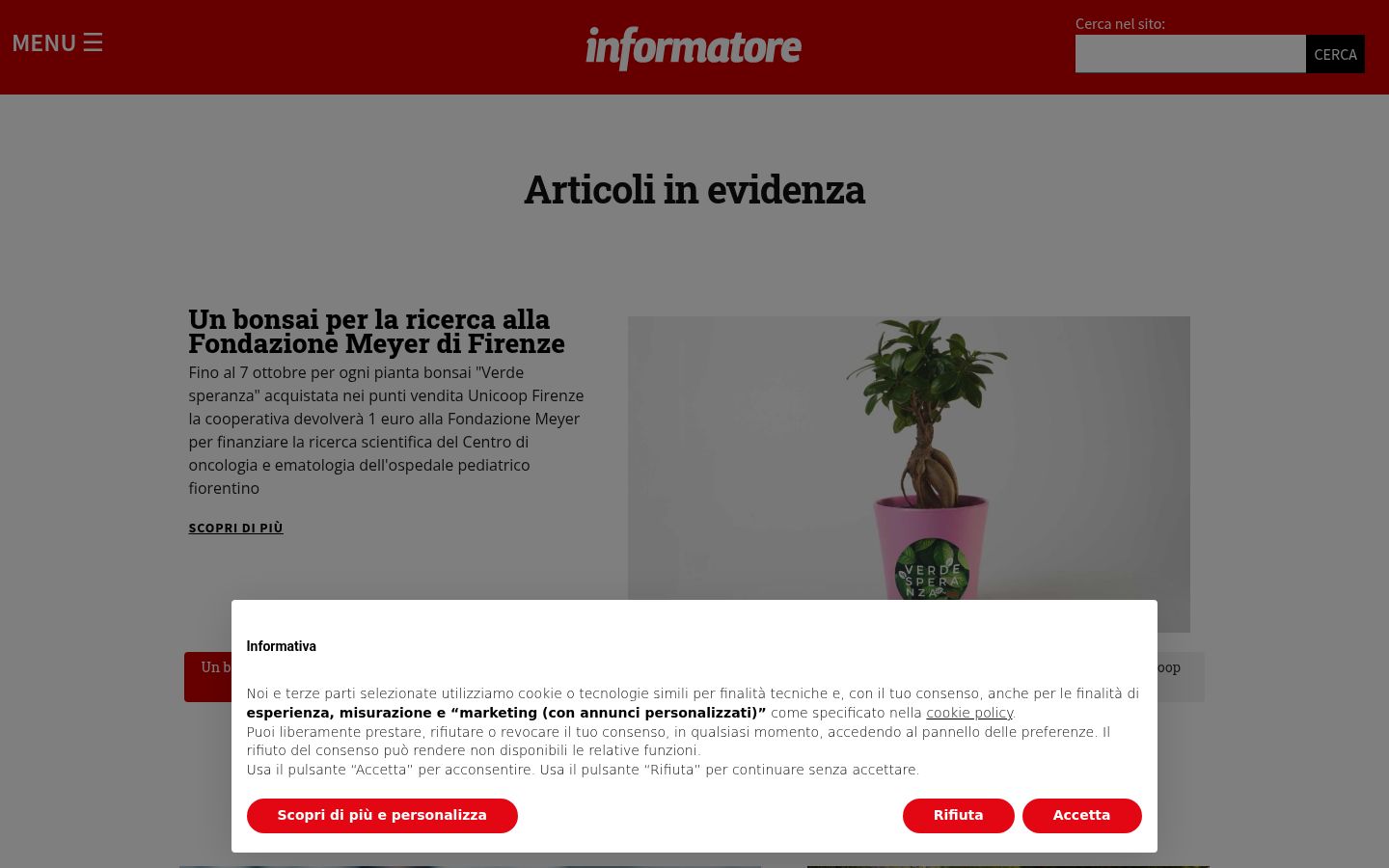 Captura de ecrã do banner de consentimento apresentado antes de qualquer interação