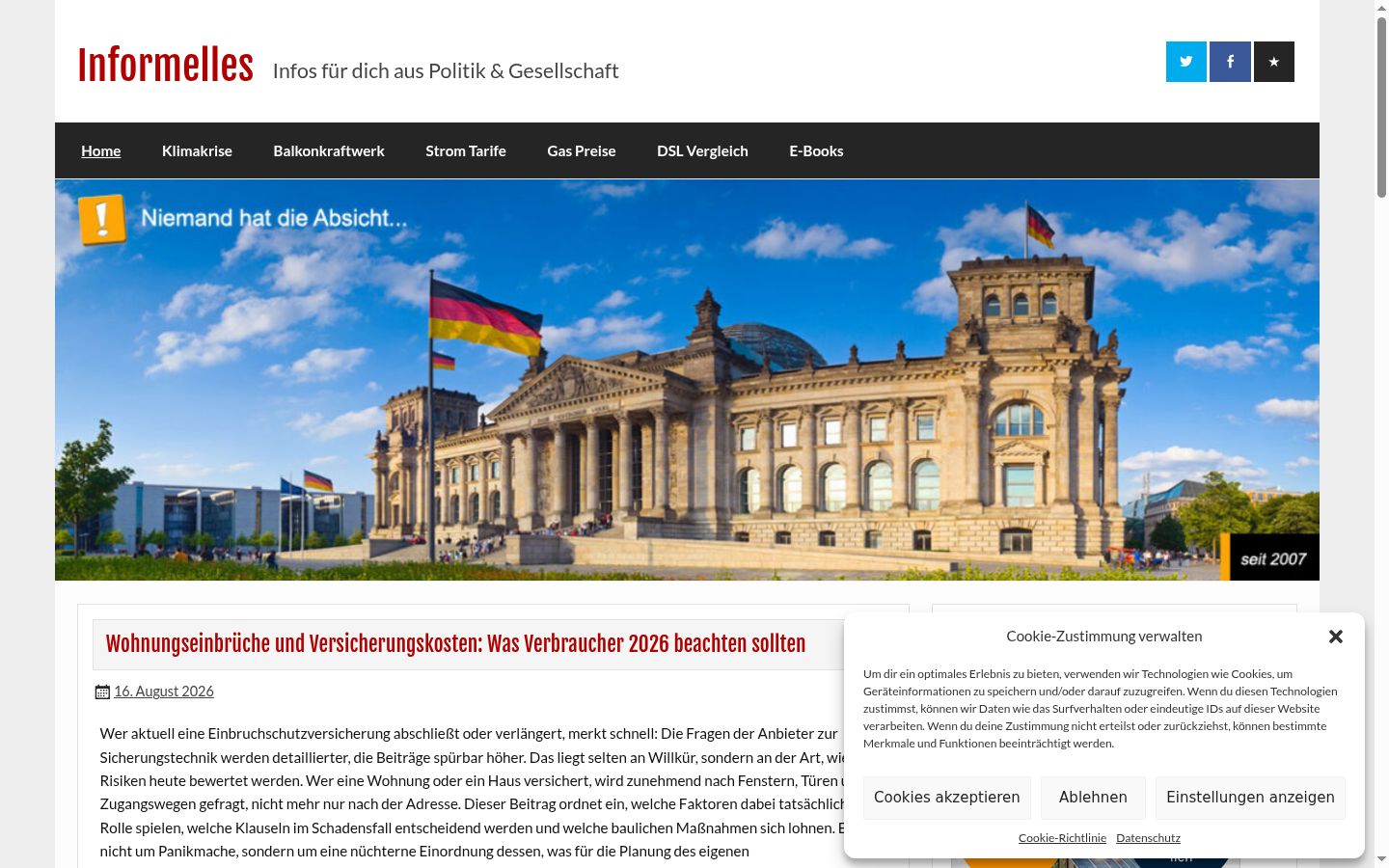 Screenshot van de toestemmingsbanner zoals getoond vóór enige interactie