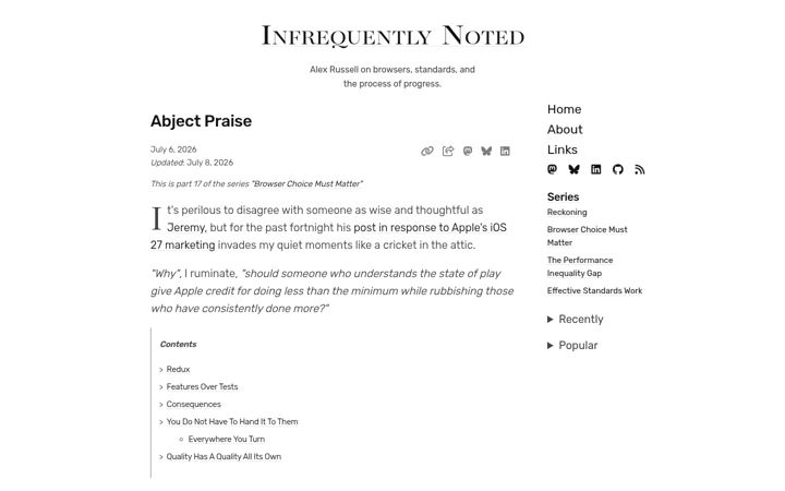 Screenshot of infrequently.org