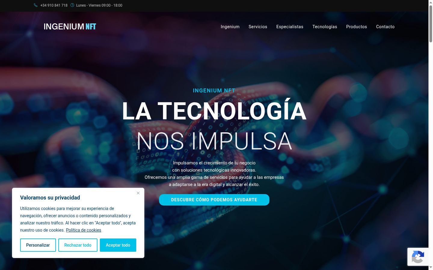 Captura de pantalla del banner de consentimiento mostrado antes de cualquier interacción