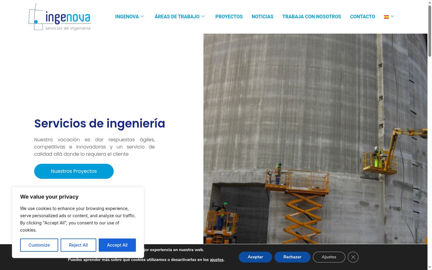Captura de pantalla del banner de consentimiento mostrado antes de cualquier interacción