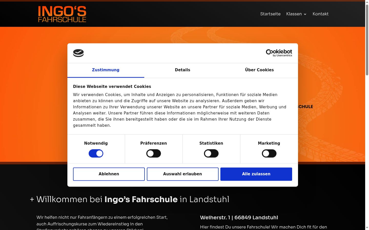 Screenshot des Einwilligungsbanners vor jeglicher Interaktion