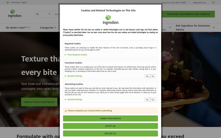 Screenshot of ingredion.com