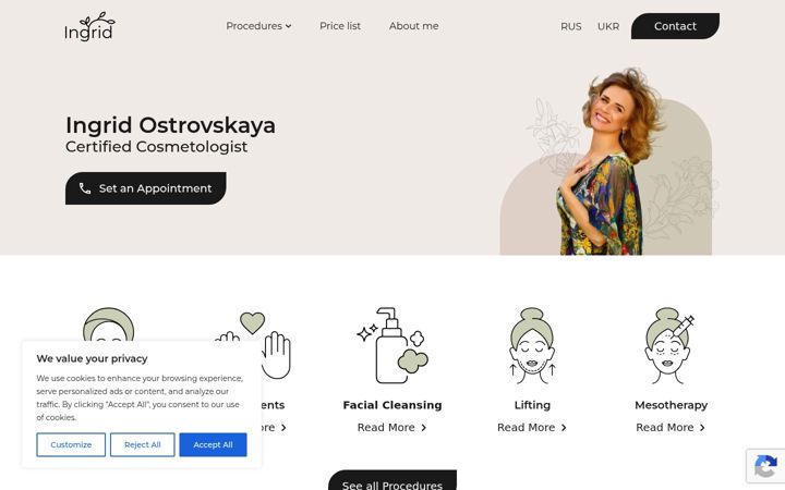 Screenshot of ingrid-kosmetolog.com
