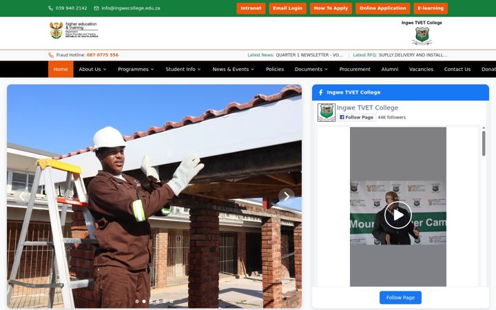 Screenshot of ingwecollege.edu.za