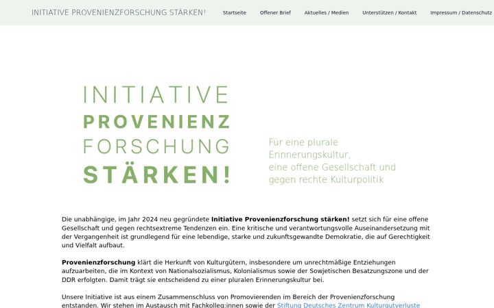 Screenshot of initiative-provenienzforschung-staerken.eu