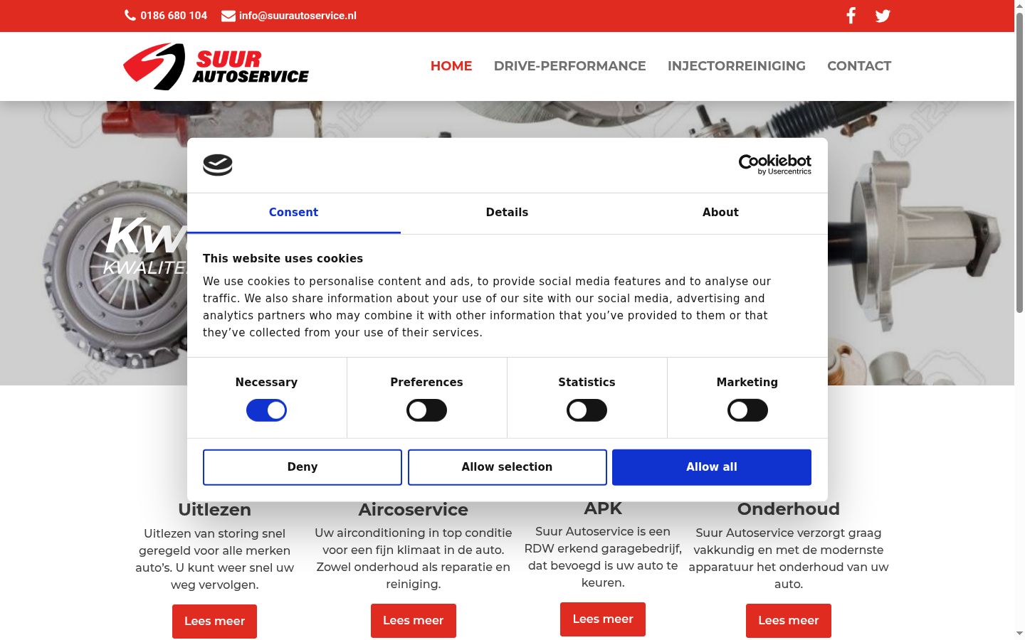 Skärmbild av samtyckesbannern som visades före någon interaktion