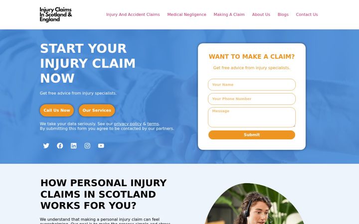 Screenshot of injuryclaimsinscotland.co.uk