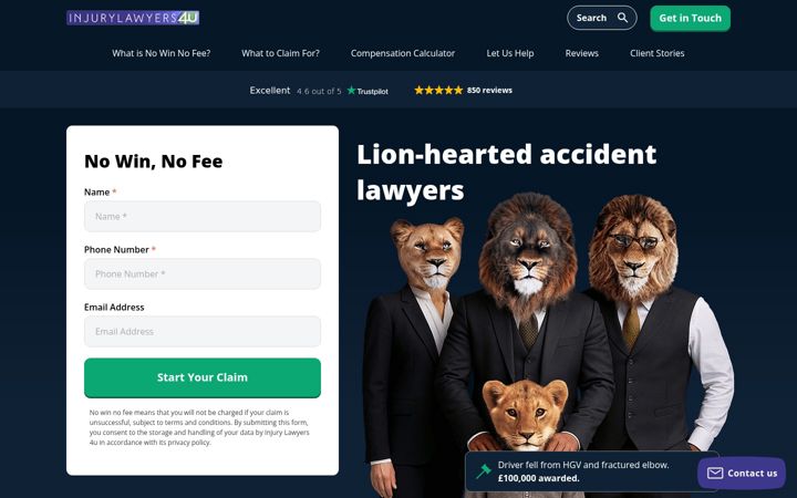 Ekrano kopija injurylawyers4u.co.uk