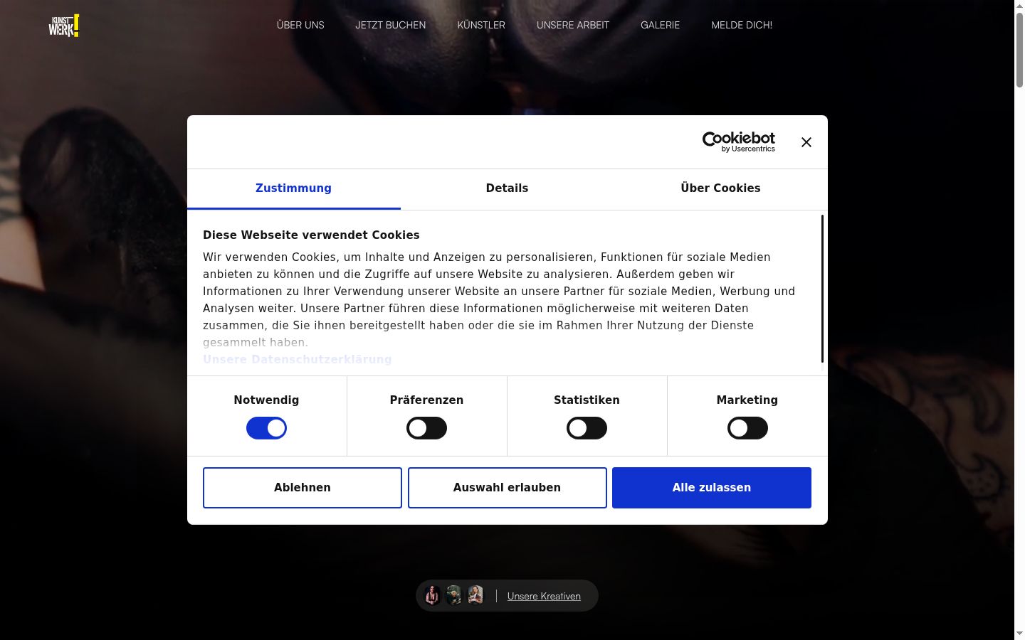Snímek obrazovky baneru souhlasu zobrazeného před jakoukoli interakcí
