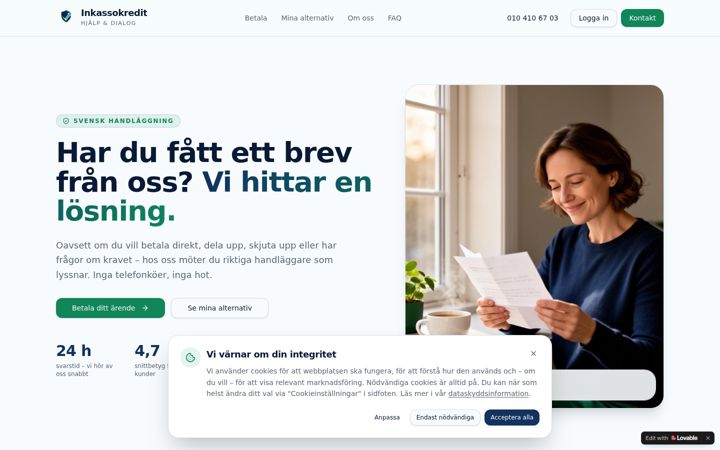 Screenshot stránky inkassokredit.se