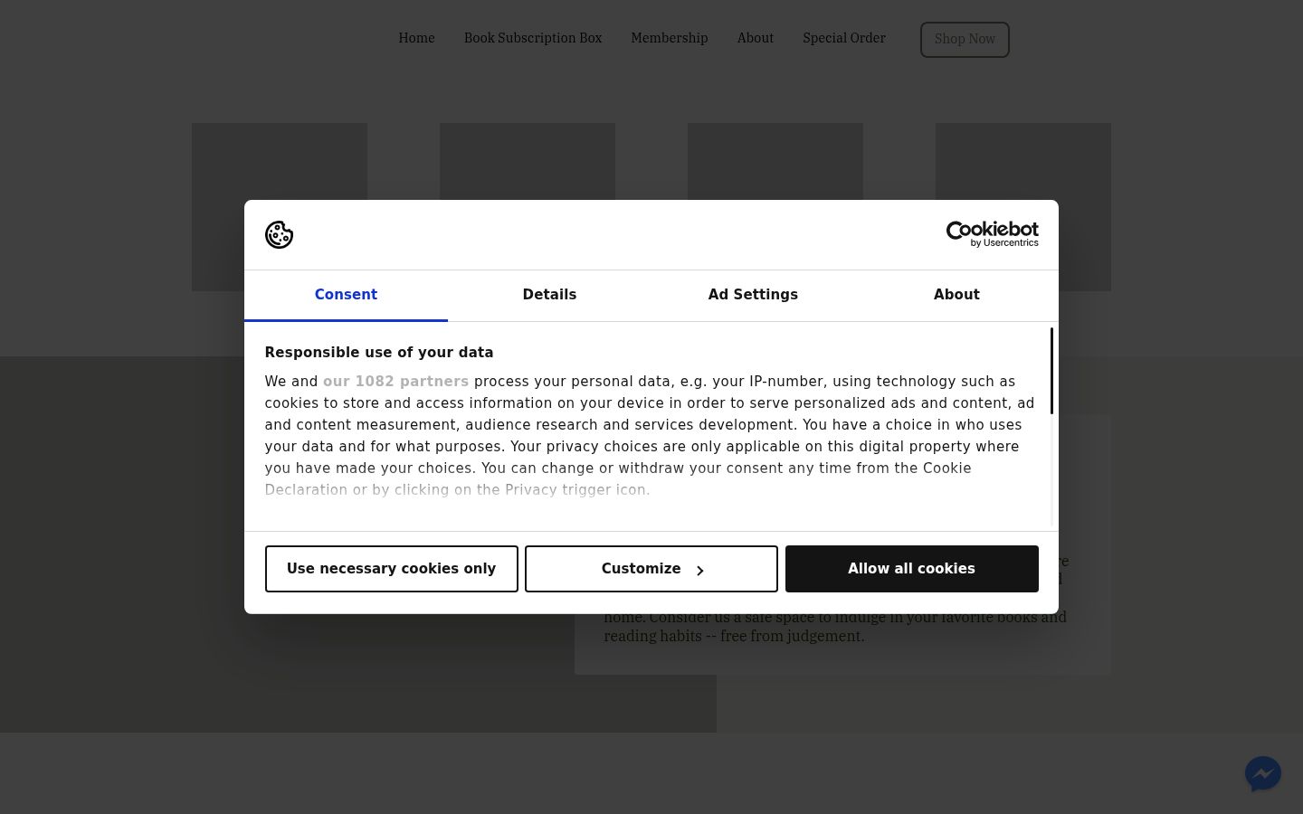 Screenshot del banner di consenso mostrato prima di qualsiasi interazione