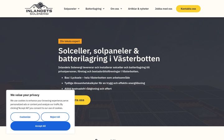 Screenshot stránky inlandetssolenergi.se