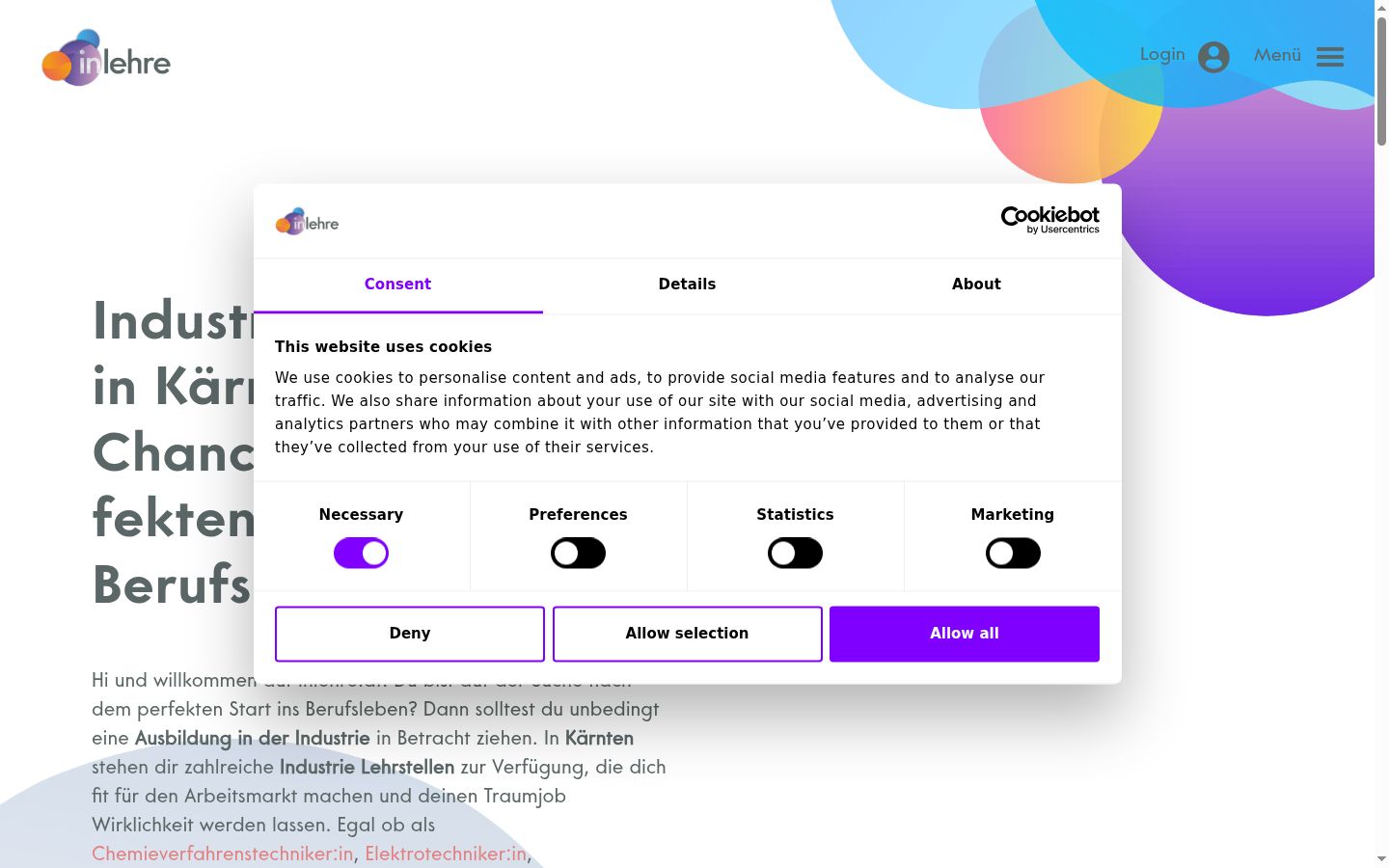 Captura de ecrã do banner de consentimento apresentado antes de qualquer interação