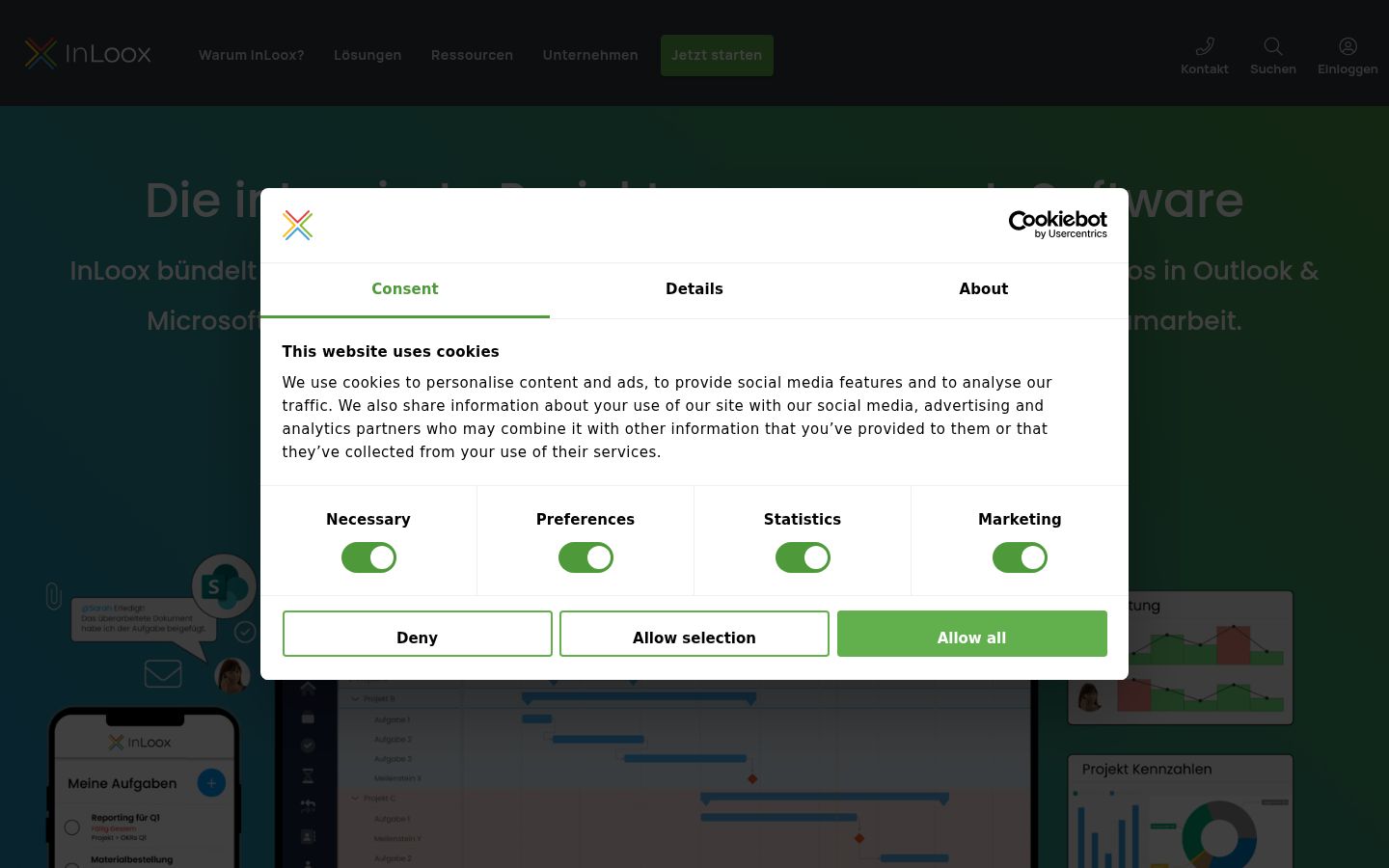 Screenshot del banner di consenso mostrato prima di qualsiasi interazione