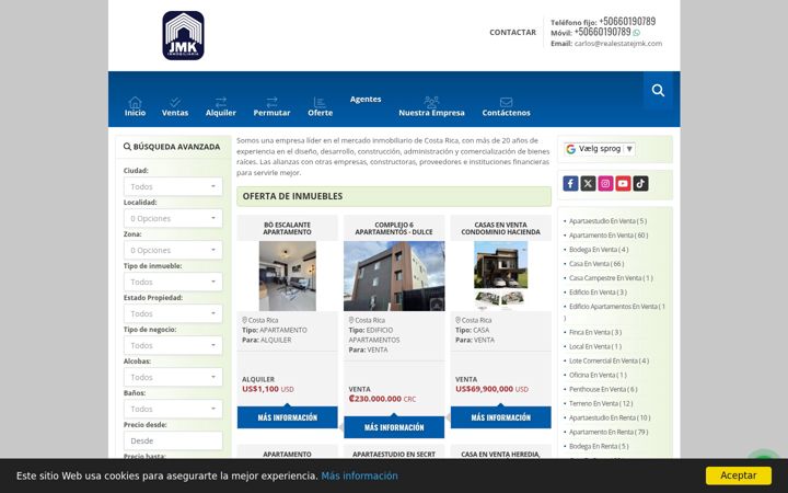 Screenshot of inmobiliariajmk.com