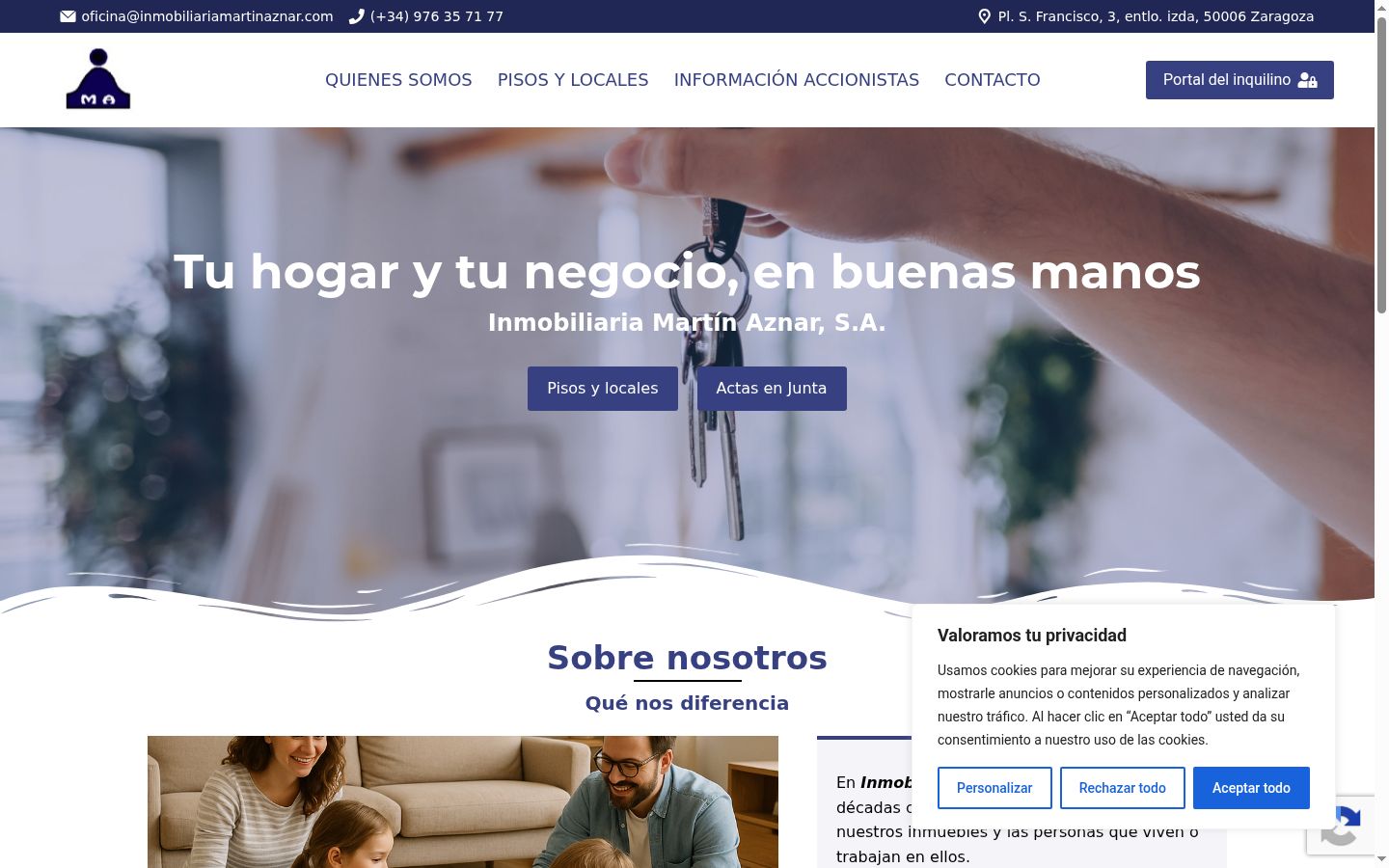 Captura de pantalla del banner de consentimiento mostrado antes de cualquier interacción