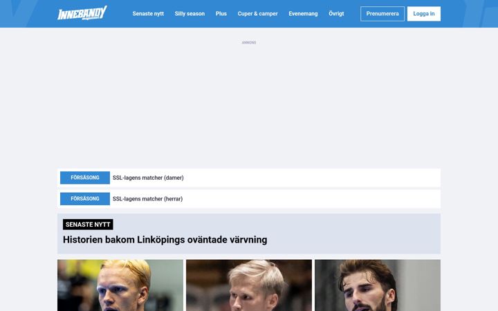 Screenshot stránky innebandymagazinet.se
