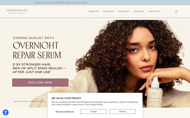 Screenshot of innersensebeauty.com