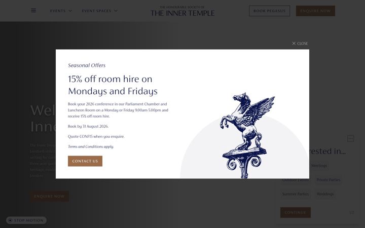 Screenshot of innertemplevenuehire.co.uk