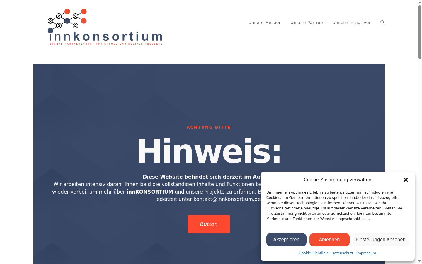 Screenshot des Einwilligungsbanners vor jeglicher Interaktion