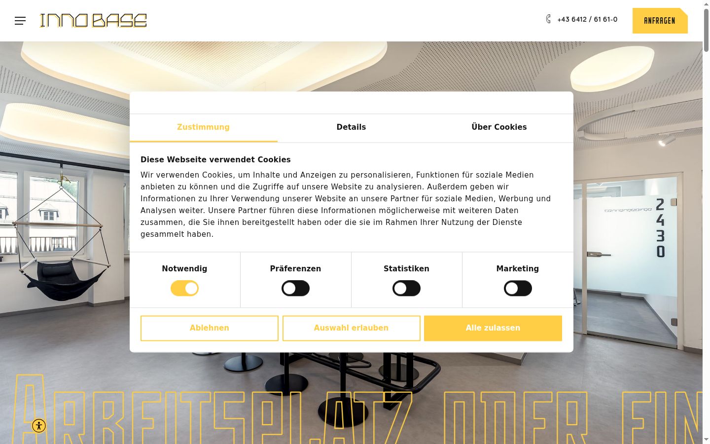 Screenshot of the consent banner shown before any interaction