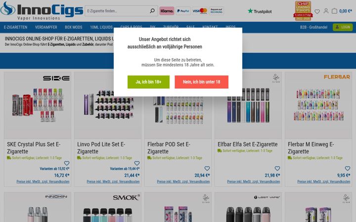 Screenshot of innocigs.com