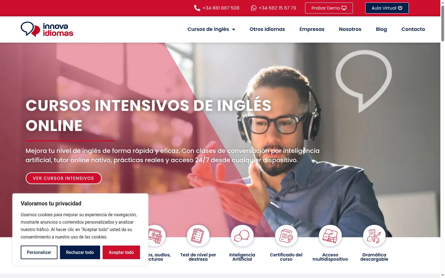 Captura de ecrã do banner de consentimento apresentado antes de qualquer interação