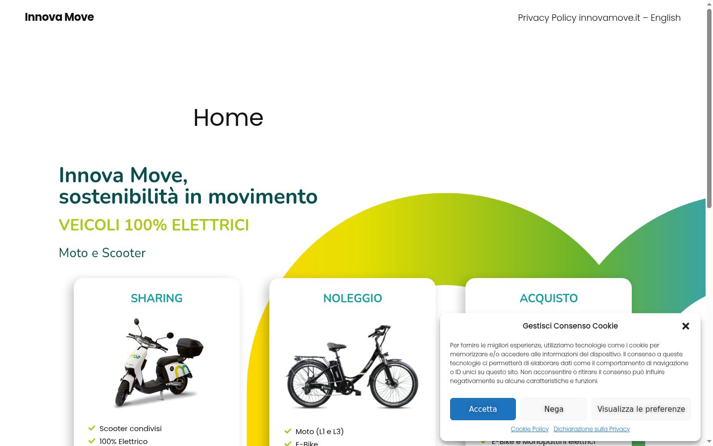 Screenshot del banner di consenso mostrato prima di qualsiasi interazione