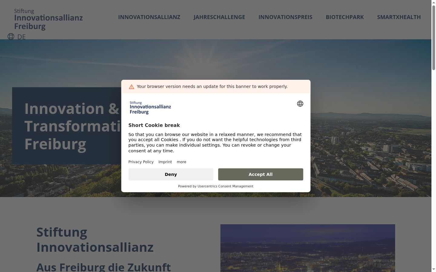 Screenshot of the consent banner shown before any interaction