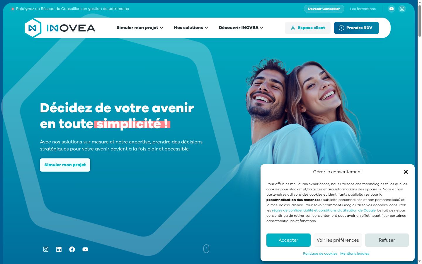 Capture d'écran de la bannière de consentement affichée avant toute interaction