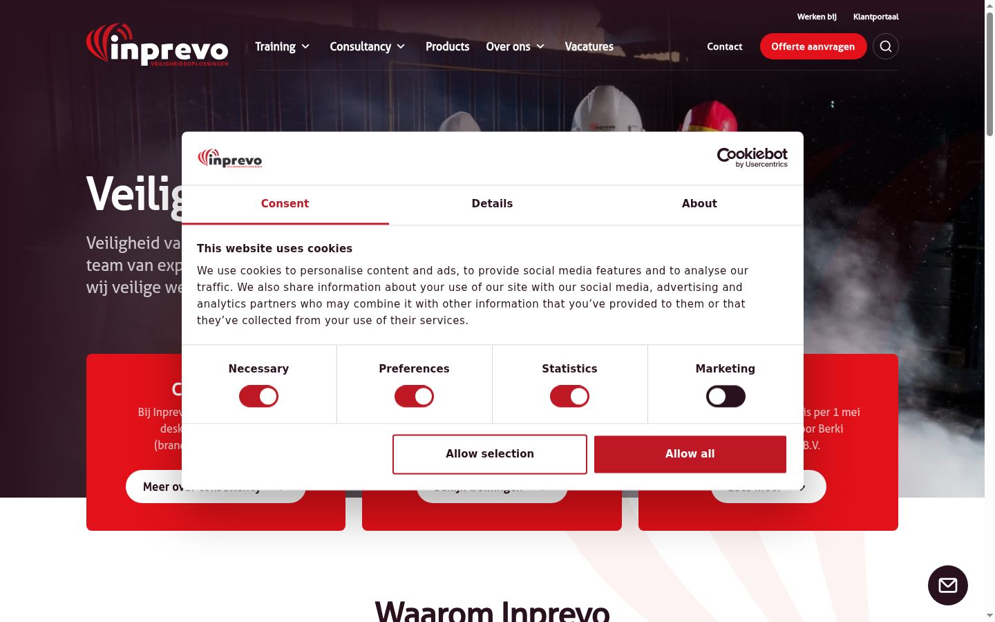 Captura de ecrã do banner de consentimento apresentado antes de qualquer interação