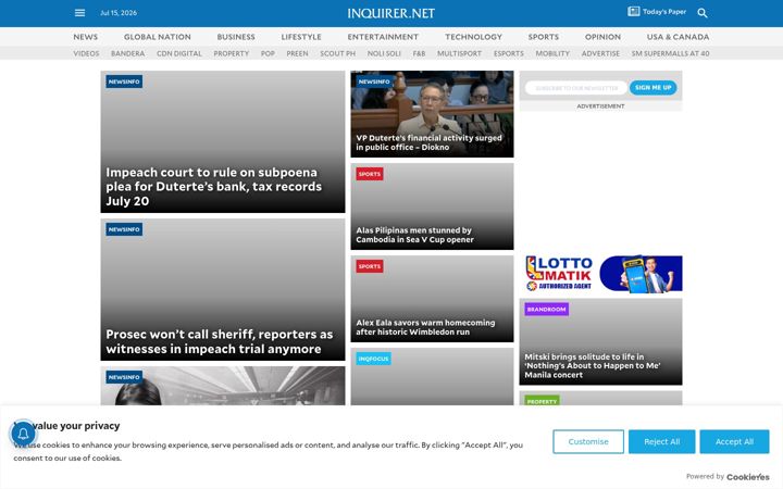 Screenshot di inquirer.net