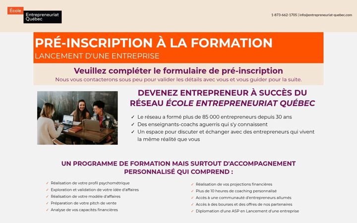 Screenshot of inscription-entrepreneuriatqc.com