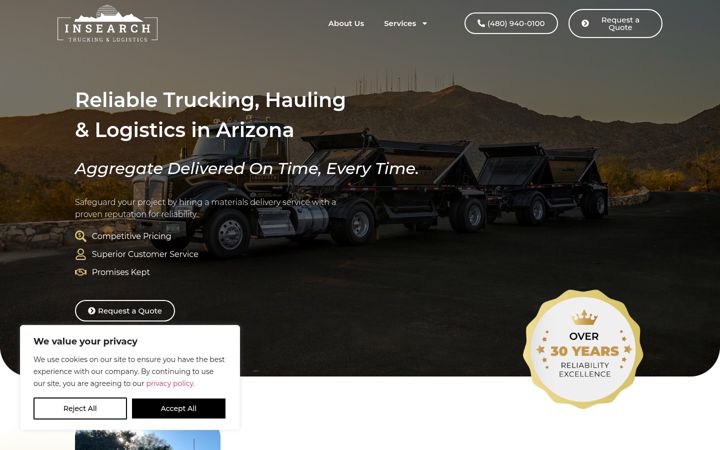 Screenshot of insearchtrucking.com