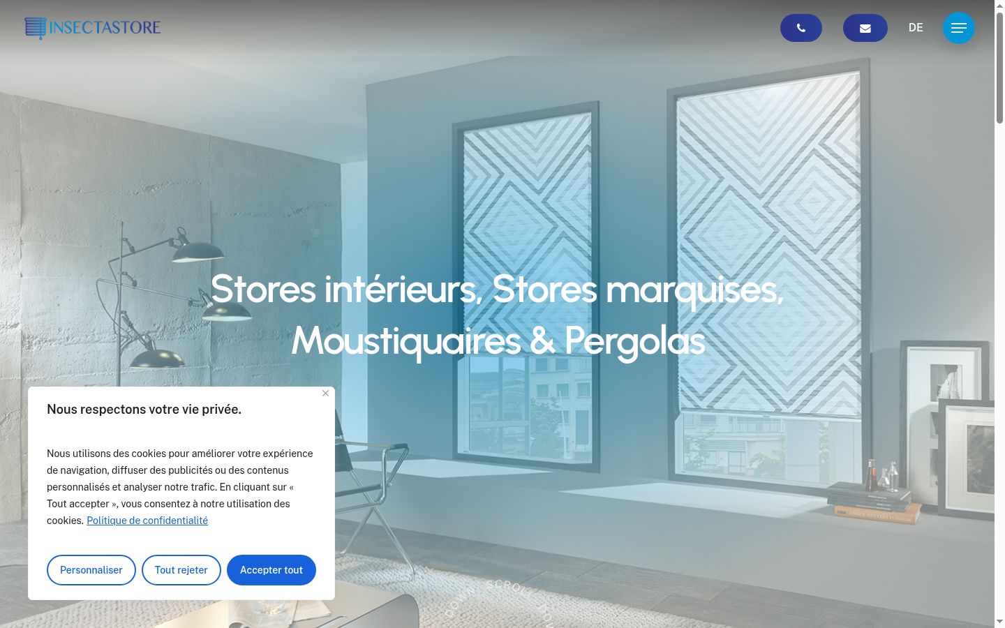 Capture d'écran de la bannière de consentement affichée avant toute interaction