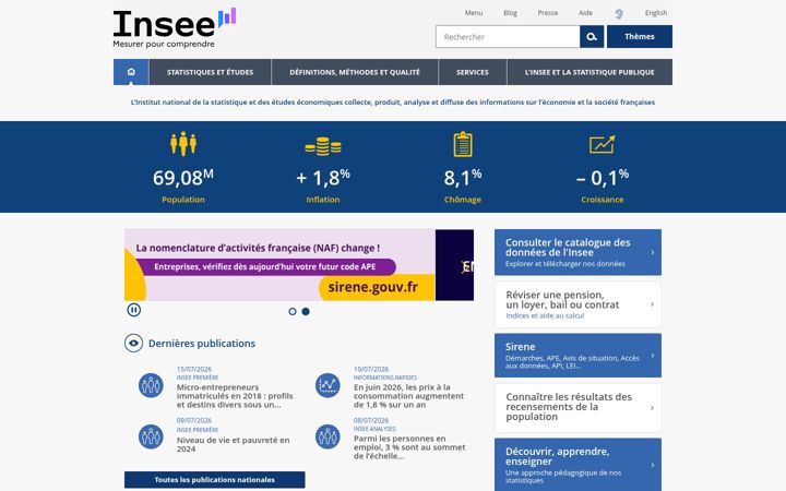 Posnetek zaslona insee.fr